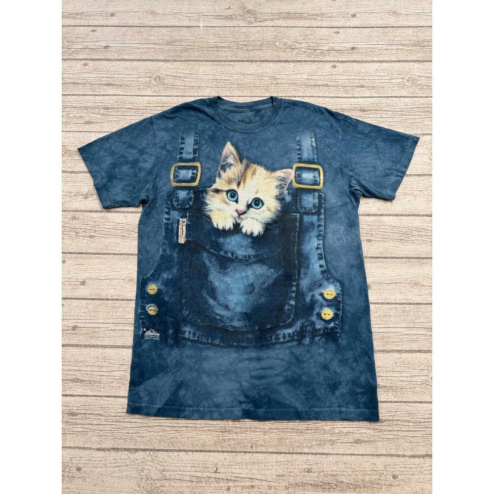 The Mountain T-Shirt Men's Medium Blue Tie Dye Kitten Classic Fit Short Sleeve